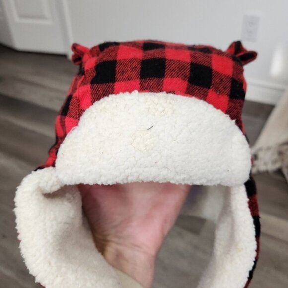 Joe Fresh Boys Red Buffalo Plaid Winter Trappers Hat and Mittens Size 12-24 M - Picture 5 of 9